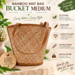 Bamboo Bucket Medium Bag for Women Handmade Look for Shopping & Travel - Image 3