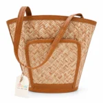 Bamboo Bucket Medium Pocket Bag for Women Woven Tote