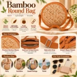 Bamboo Round Bag for Women Handwoven Sling Bag - Image 4