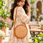 Bamboo Round Bag for Women Handwoven Sling Bag - Image 5
