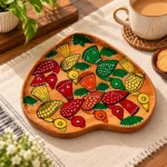 Small Wooden Decorative Tray Hand Painted with Colorful Bird Folk Art Design - Image 2
