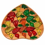 Small Wooden Decorative Tray Hand Painted with Colorful Bird Folk Art Design