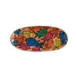 Small Wooden Decorative Tray Hand Painted with Colorful Fish Folk Art Design