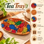Small Wooden Decorative Tray Hand Painted with Colorful Fish Folk Art Design - Image 2