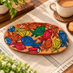 Small Wooden Decorative Tray Hand Painted with Colorful Fish Folk Art Design - Image 3