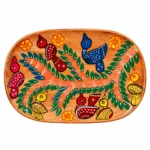 Small Wooden Decorative Tray Hand Painted with Colorful Bird and Tree Folk Art Design