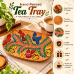 Small Wooden Decorative Tray Hand Painted with Colorful Bird and Tree Folk Art Design - Image 3