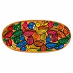 Small Wooden Decorative Tray Hand Painted with Colorful Bird Folk Art Design