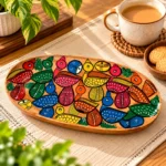 Small Wooden Decorative Tray Hand Painted with Colorful Bird Folk Art Design - Image 2