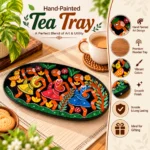 Small Wooden Decorative Tray Hand Painted with Traditional Indian Folk Art Dance Design - Image 3