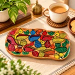 Small Wooden Decorative Tray Hand Painted with Colorful Bird Folk Art Design - Image 2