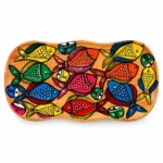 Small Wooden Decorative Tray Hand Painted with Colorful Fish Folk Art Design