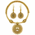 Choker Pearl Drop Necklace Set for Women, Antique Gold Finish Filigree Choker with Matching Earrings, Traditional Ethnic Jewellery for Wedding and Festive Wear