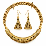 Choker Hansuli Necklace Set for Women, Antique Gold Finish Traditional Beaded Hansuli Choker with Matching Jhumka Earrings, Ethnic Jewellery for Wedding and Festive Wear