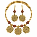 Pearl Drop Rudraksha Choker Necklace Set for Women, Antique Gold Finish Traditional Jewellery with Matching Earrings for Festive, Wedding and Party Wear