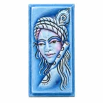 Teracota Krishna Table Stand Decorative Relief Plaque | Blue Lord Krishna Wall Art with Peacock Feather Design for Pooja Room, Mandir, Home and Office Décor 10X4 cm