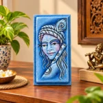 Teracota Krishna Table Stand Decorative Relief Plaque | Blue Lord Krishna Wall Art with Peacock Feather Design for Pooja Room, Mandir, Home and Office Décor 10X4 cm - Image 2