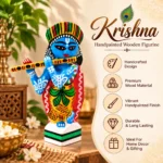 Handcrafted Blue Lord Krishna Playing Flute Statue | Traditional Indian Folk Art Decorative Idol for Home Décor, Pooja Room, Living Room & Gifting - Image 3