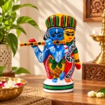Lord Krishna Radha Handpainted Wooden Figurine, Traditional Indian Art Decorative Idol for Home Temple Living Room Pooja Room Office Décor and Gifting - Image 3