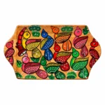 Patachitra Wooden Small Tray with Handle Handcrafted Fish Motif Decorative Serving Tray for Tea Snacks Home Office Table Décor (Size--27X16 cm)
