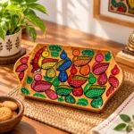Patachitra Wooden Small Tray with Handle Handcrafted Fish Motif Decorative Serving Tray for Tea Snacks Home Office Table Décor (Size--27X16 cm) - Image 2