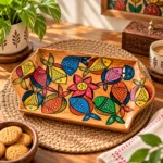 Patachitra Wooden Small Tray with Handle Handcrafted Fish Motif Decorative Serving Tray for Tea Snacks Home Office Table Décor(Size--27X16 cm) - Image 2