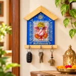 Teracota Wall Key Hanger Ganesha Design with 3 Metal Hooks | 17X15 cm Blue Ganpati Wall Mounted Key Holder for Home Entrance, Pooja Room, Mandir and Office Décor - Image 2