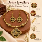 Diamond Flower Choker Necklace Set for Women, Antique Gold Finish Floral Filigree Jewellery Set with Matching Earrings for Festive, Wedding and Party Wear - Image 2