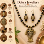Antique Gold Fish Pendant Necklace Set with Black Beads and Matching Earrings for Women and Girls - Image 3