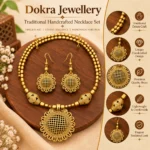 Choker Flower Net Necklace Set for Women, Antique Gold Finish Floral Filigree Choker with Round Pendant and Matching Drop Earrings, Traditional Ethnic Jewellery - Image 2