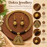Choker Triangle Peacock Necklace Set for Women, Antique Gold Finish Traditional Filigree Choker with Black Beads and Matching Drop Earrings, Ethnic Jewellery - Image 3