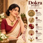 Dokra Art Antique Gold Necklace Set with Maroon Beads and Matching Diamond-Shaped Pendant Earrings for Women - Image 3