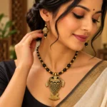 Antique Gold Fish Pendant Necklace Set with Black Beads and Matching Earrings for Women and Girls - Image 2