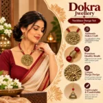 Dokra Art Goddess Pendant Necklace Set with Red Beads and Antique Gold Jhumka Earrings for Women - Image 2