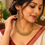 Choker Hansuli Necklace Set for Women, Antique Gold Finish Traditional Beaded Hansuli Choker with Matching Jhumka Earrings, Ethnic Jewellery for Wedding and Festive Wear - Image 2