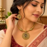 Choker Pearl Drop Necklace Set for Women, Antique Gold Finish Filigree Choker with Matching Earrings, Traditional Ethnic Jewellery for Wedding and Festive Wear - Image 2