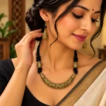 Antique Gold Tribal Necklace Set with Black Braided Thread and Matching Drop Earrings for Women - Image 3