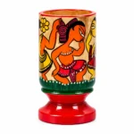 Patachitra Wooden Pen Holder Handcrafted Folk Art Dancer Design Decorative Pen Pencil Stand Desk Organizer for Home Office (Size-12X6 cm)