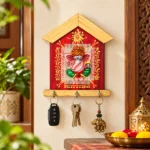 Teracota Wall Key Hanger Ganesha Design with 3 Metal Hooks | 17X15 cm Red Ganpati Wall Mounted Key Holder for Home Entrance, Pooja Room, Mandir & Office Décor - Image 3