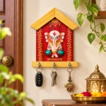 Teracota Wall Key Hanger Ganesha Design with 3 Metal Hooks | Red Ganpati Wall Mounted Key Holder for Home Entrance, Pooja Room, Mandir and Office Décor 17X15 cm - Image 4