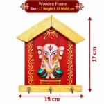 Teracota Wall Key Hanger Ganesha Design with 3 Metal Hooks | Red Ganpati Wall Mounted Key Holder for Home Entrance, Pooja Room, Mandir and Office Décor 17X15 cm - Image 3