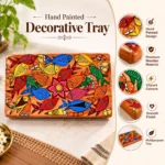 Pattachitra Big Wooden Serving Tray Hand Painted with Colorful Fish Folk Art Design (Size-38X22cm) (Copy) - Image 3