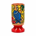 Patachitra Wooden Pen Holder Handcrafted Fish Motif Decorative Pen Pencil Stand Traditional Folk Art Desk Organizer for Home Office (Size-12X6 cm)