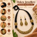 Antique Gold Tribal Necklace Set with Black Braided Thread and Matching Drop Earrings for Women - Image 2