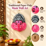 Traditional Ganesh Ji Face Wall Hanging in Pink with Artistic Black and White Crown Design - Image 2