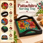 Hand-Painted Wooden Serving Tray with Indian Folk Art Dance Design and Handles - Image 2