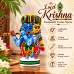 Lord Krishna Radha Handpainted Wooden Figurine, Traditional Indian Art Decorative Idol for Home Temple Living Room Pooja Room Office Décor and Gifting - Image 2