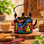 Kettle with Hand-Painted Patachitra Style Indian Folk Art Design - Image 2