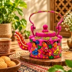 Hand-Painted Aluminium Tea Kettle with Traditional Indian Patachitra Artwork - Image 3