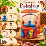 Aluminium Kettle with Hand-Painted Patachitra Style Indian Folk Art Design - Image 3